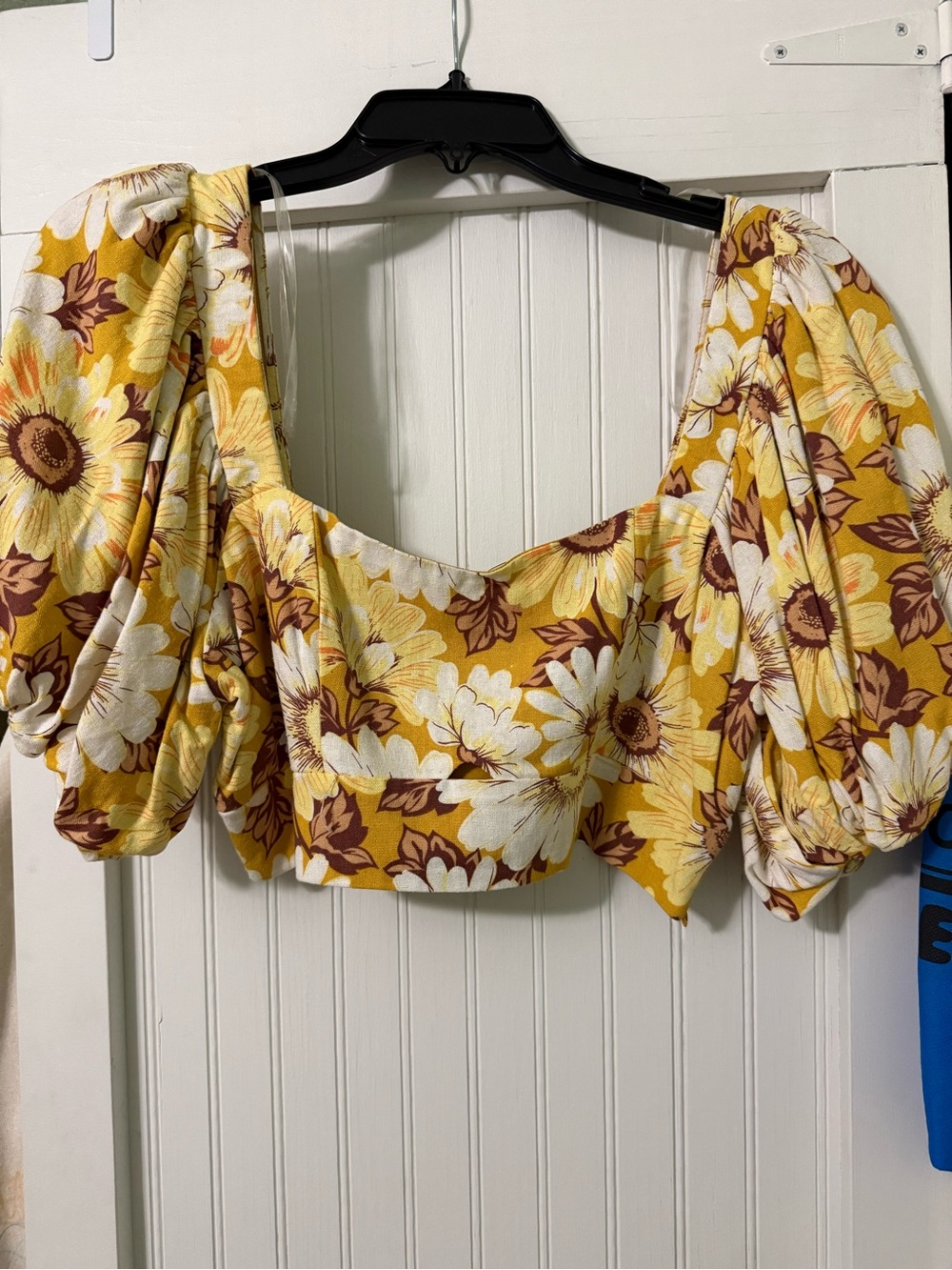 Altar'd State Yellow Floral Puff-Sleeve Crop Top